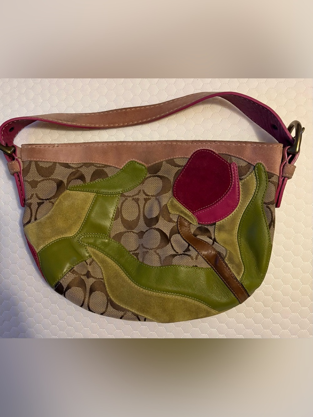 Coach Special Edition 2004 Signature Floral Appliqué Suede Shoulder Bag